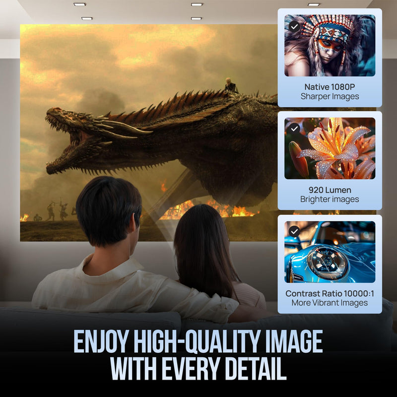 Upgraded Projector with WiFI 6 and Bluetooth Mini Portable Smart Video Theater 4K HD 1080P Outdoor Screen Movie Home TV Monitor PC Games 180° Rotatable Compatible for Laptop Tablet Computer