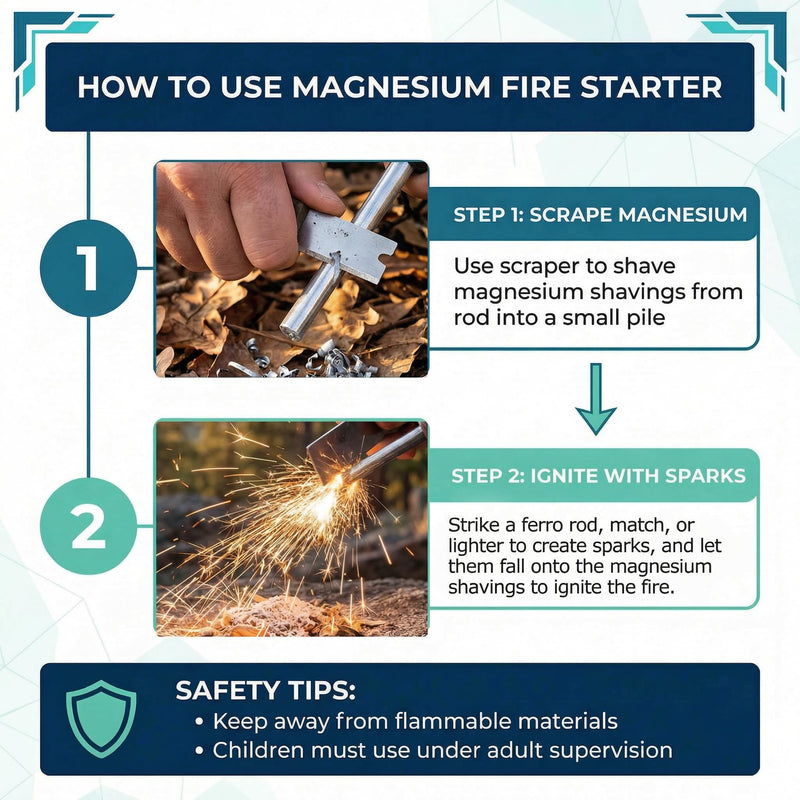 20-Pack 99% Pure Magnesium Fire Starter Rods (3.5x0.63 Inch) Compatible with Camping Survival & Outdoor Emergencies