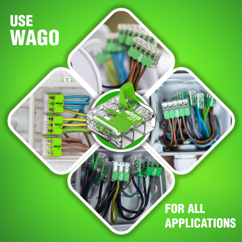 WAGO 221 Series Green Range 80pc Compact Splicing Wire Connectors | Includes (40x 221-422), (25x 221-423), (15x 221-425) | WAGO Wire Connectors | WAGO 221 Wire Nuts | WAGO 221 Series Assortment Pack NAAG221-80