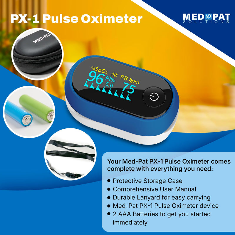 Med-Pat PX-1 Pulse Oximeter - Fingertip SpO2 Monitor - Accurate Oxygen & Pulse Readings - Portable for Home, Travel, Sports
