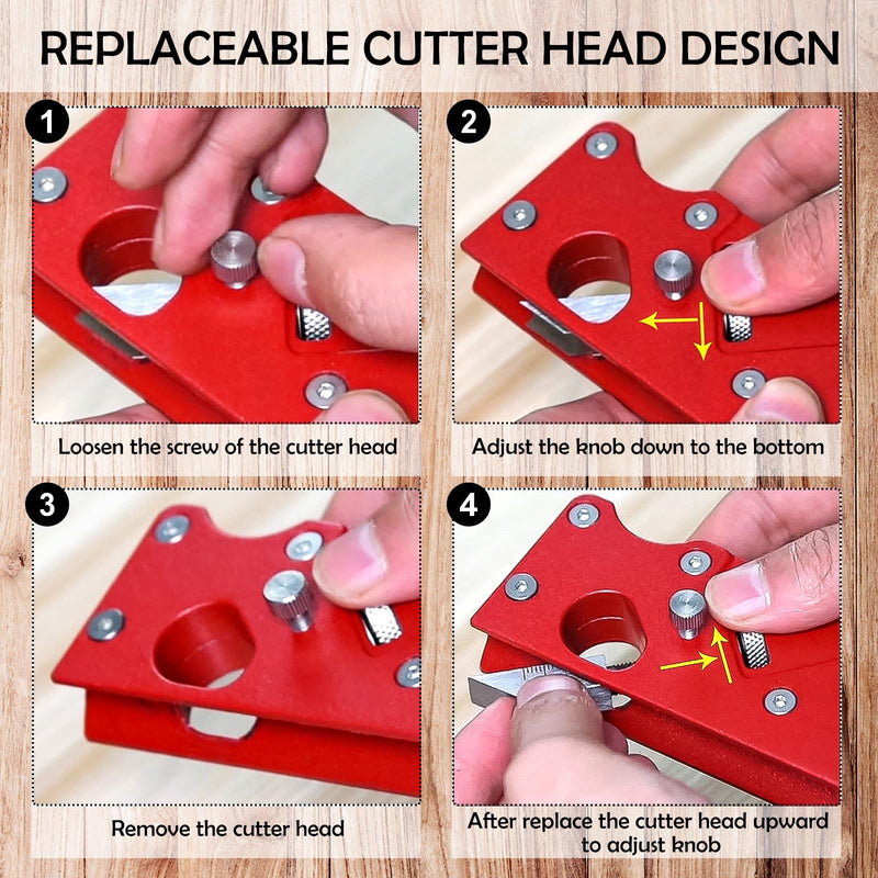 Chamfer Plane, Wood Chamfer Plane with 7 Cutter Heads, Woodworking Edge Corner Flattening Tool with Auxiliary Locator, Woodworking Hand Planer Suitable for Quick Edge Trimming of Wood (Red) Red