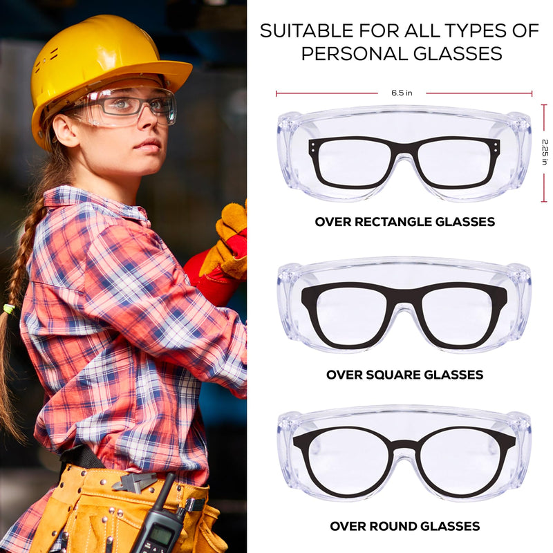SAFE HANDLER BISON LIFE Diamont Vented Over Glasses Safety Glasses | Meets ANSI Z87.1, Impact Resistant Polycarbonate Lens Clear 12