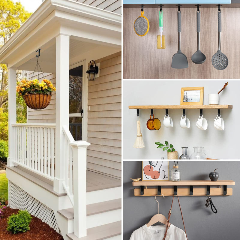 NearMoon Stainless Steel Screw Mounted Ceiling Hooks, Under-Shelf Towel/Robe Clothes Hook Heavy Duty Coat Hanger for Bathroom Kitchen Cabinet Garage, 10 Pack (Matte Black) Matte Black