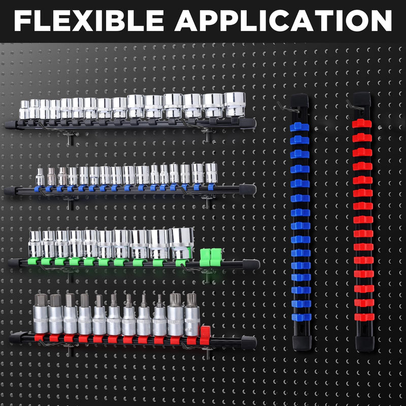 Socket Organizer, 1/4-Inch Drive Heavy Duty Socket Holder Kit ABS, Socket Rail 1/4-Inch x 16 Clips Green 1PC 1/4x1