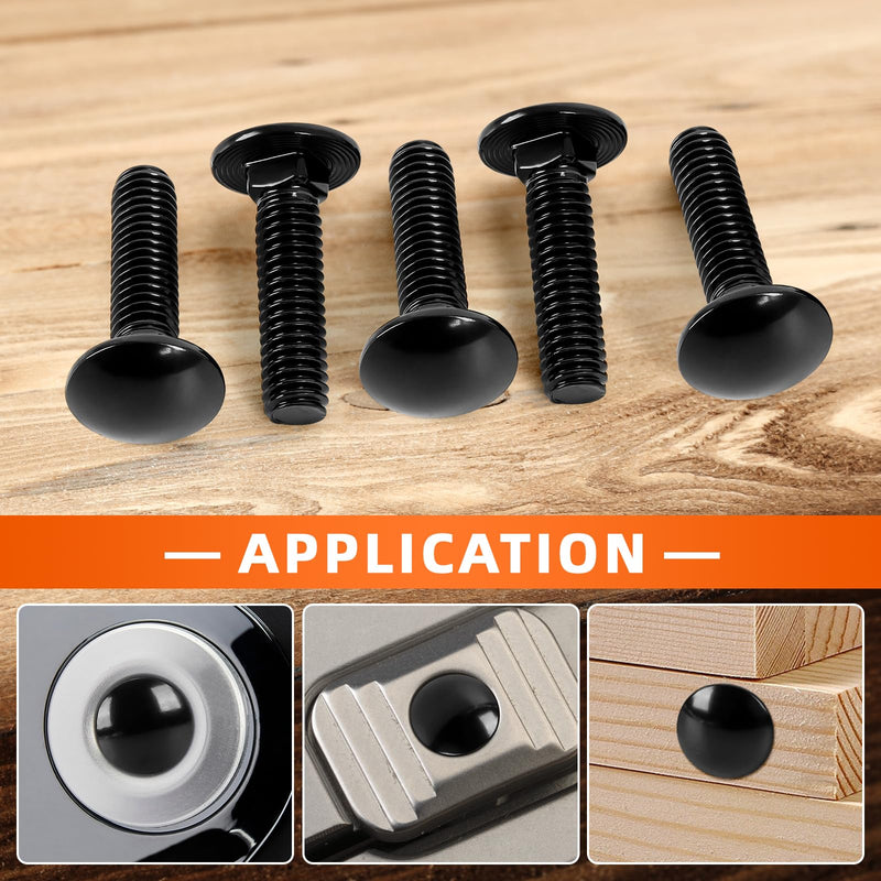 5/16-18 x 1-1/2" Carriage Bolts, Stainless Steel 18-8 (304), Round Head, Square Neck, Fully Threaded, Black Finish, 20 PCS 5/16-18 x 1-1/2"