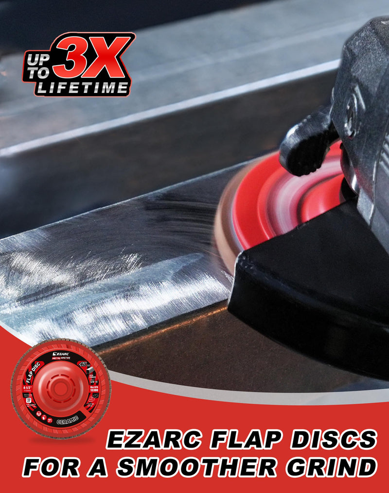 EZARC Flap Discs 40 Grit, 4-1/2" x 7/8" Ceramic Grain Flap Sanding Disc, Type 27 Heavy Duty Abrasive Trimmable Grinding Wheel Finishing for Stainless Steel, Sheet Metal (5 Pack)