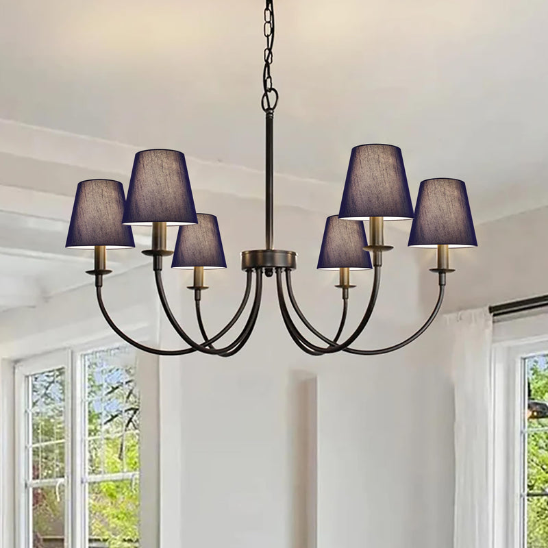 GO&SO Mini Lamp Shade Set of 6,Navy Blue Lamp Shades - Chandelier Lamp Shades 4" Top x 6" Bottom x 5" Height (Clip on Bulb),Faux Silk Small Lamp Shades Fabric Lamp Shade for Desk Lamps,Pendant Lights 6 Pack Navy-blue Silk