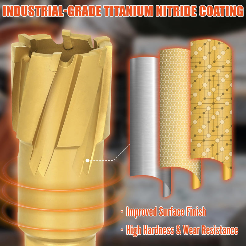 EASEWORK TOOL Carbide-Tipped Annular Cutter, 1/2-inch Cutting Diameter x 2-inch Cutting Depth, 3/4" Weldon Shank, TCT Mag Drill Bit with Advanced PVD Nano-Coating 1/2" * 2"