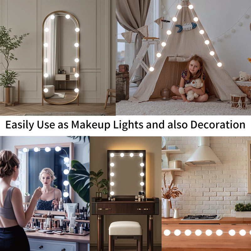LED Vanity Mirror Lights with 12 Stick On Dimmable Bulbs, 3000K 4500K 6500K & 10 Brightness Levels Adjustable, Plug in USB Cable, Hollywood Style Mirror Lights for Makeup Desk Bathroom Dressing Room 12 Bulbs - NewNest Australia
