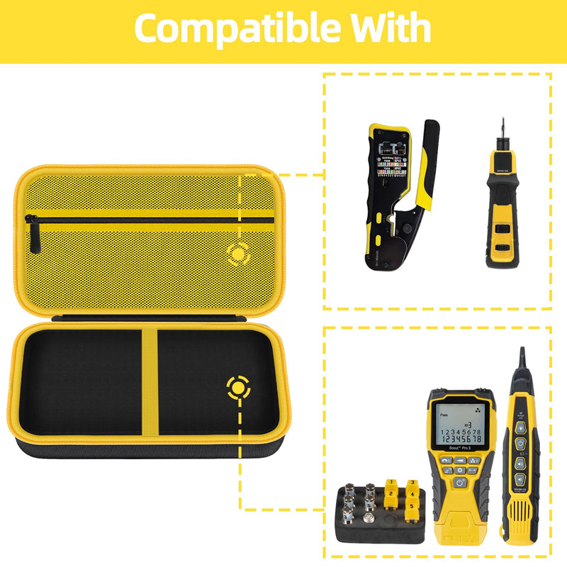 Storage Case for Klein Tools VDV501-851, VDV500-123, VDV226-110, VDV427-300 & Scout Pro 3 Cable Testers - Protective Carry Bag with Mesh Pocket & Elastic Straps -BLACKYELLOW (Case Only)