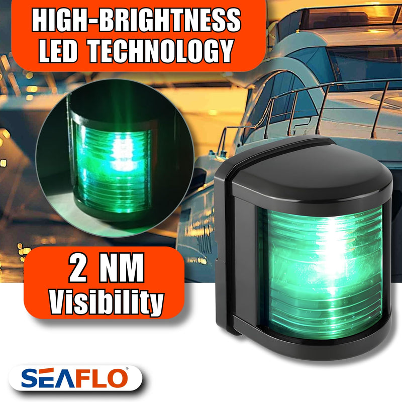 SEAFLO 11 Series Regular Sized LED Green Starboard Navigation Light – 12V, 1W, IP67 Waterproof, 2NM Visibility, High-Brightness, for Boats Under 65 ft (20m) – 4-Year Warranty (Starboard/Black) Starboard (Green) Black