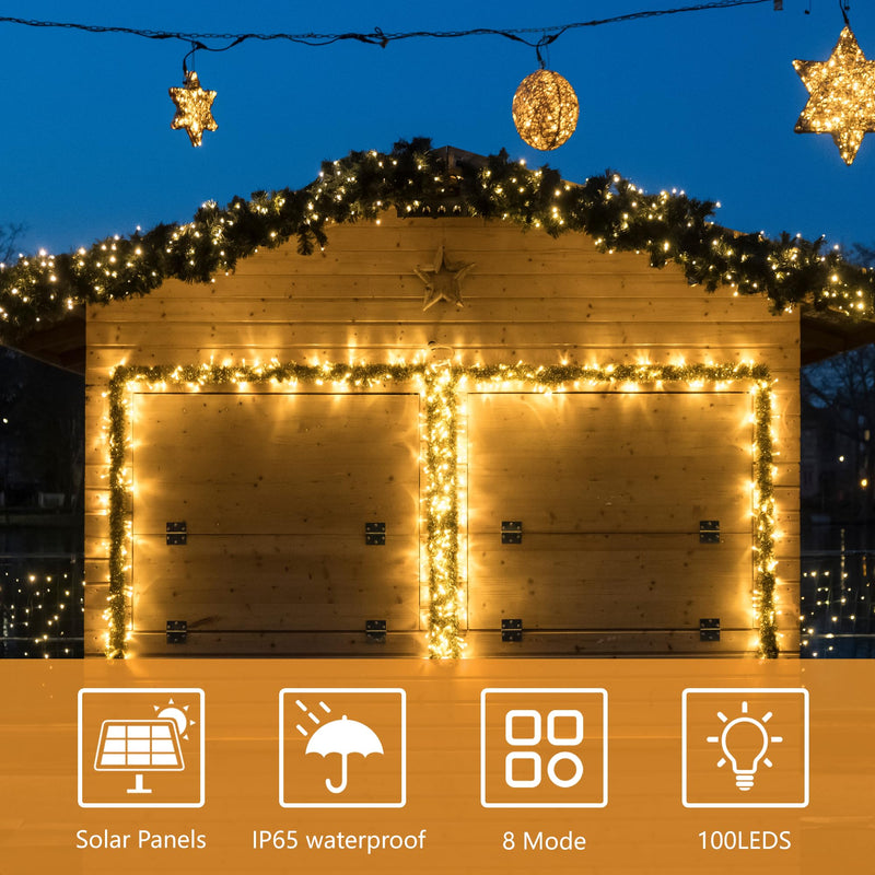 Solar String Lights for Outside, 39Ft 100 LED Solar String Lights Outdoor with 8 Modes ，Solar Christmas Lights Outdoor Waterproof for Yard, Fence,Balcony, Party,Christmas Tree Decorations (Warm White) Warm White