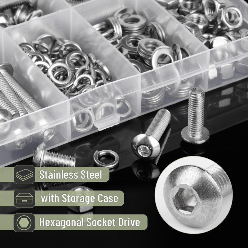 Mr. Pen- Nuts and Bolts Assortment Kit, 228 pcs, Stainless Steel, M5 Screws (7 Sizes 8-30mm)Button Head Socket Cap Screws Assorted Nuts and Bolts Nut Bolt and Washer Assortment Bolt and Nut Assortment