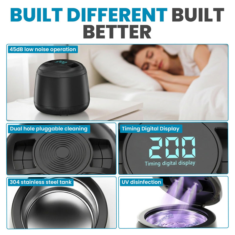 Jetfresh Ultrasonic Retainer Cleaner Machine | Dental Pod Cleaner with 48kHz Frequency | UV Dental Cleaning Pod for Aligners, Dentures, Mouth Guards, Braces & Jewelry 4 Modes, Digital Timer, 200ML BLACK