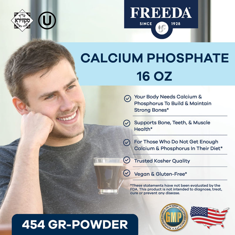 Freeda Calcium Phosphate Powder - Kosher Calcium Supplement for Men & Women, Animal Bone Health & Joint Support for Dogs & Cats - Calcium and Phosphorus Supplement - Calcium Without Vitamin D, 16oz - PawsPlanet Australia
