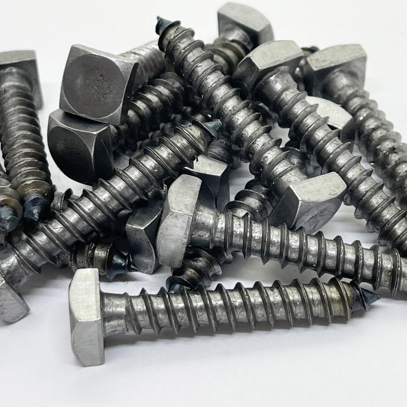 ¼” x 1.5” - Rustic Square Head Lag Wood Screws – Decorative Antique Metallic Square Drive Lag Bolts – Bare Metal - ¼ in x 1 ½ in - for Hinges, Cabinets & Doors (25, Screws) 25