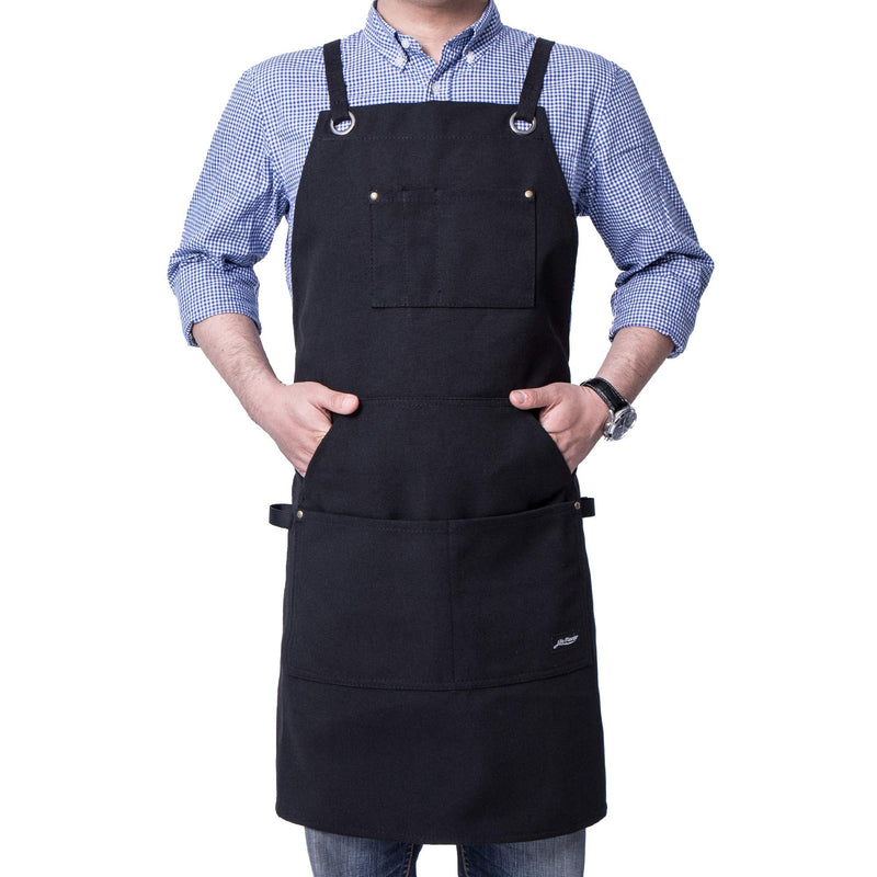 Heavy Duty Canvas Work Apron,Tool Pockets, Back Straps Adjustable（black） Black