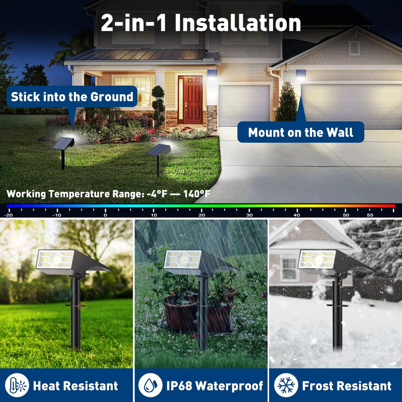 Solar Spot Lights Outdoor,6 Pack/56 LED Outdoor Lights for Yard Waterproof IP68, 4 Lighting Modes Solar Landscape Spotlights, Auto On/Off Solar Powered Flood Lights Garden Pathway,Cool White Cool White 6 pack