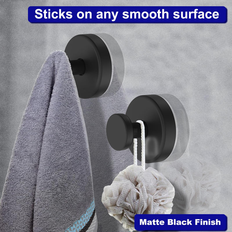 Suction Cup Hooks for Shower, Towel Hooks for Bathroom Window Glass, Bath Robe Looafh Hook for Hanging - 2 Pack, Black