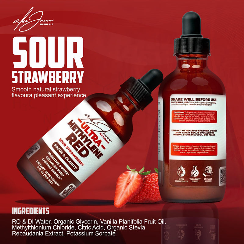 Alex Jones Ultra Methylene Red Drops - USP Grade High Purity Solution with B-Vitamins, ALCAR - 120 mL Dropper Bottle - 30 Day Supply - No Fillers or Dyes or Additives