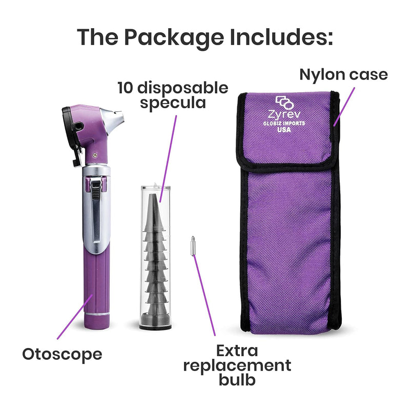 Mini Otoscope Ear Infection Diagnostic Device Ear Scope with Light Pocket Size Tool 10x Canula Multi Colors Purple