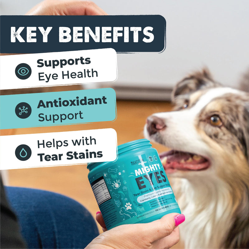 Mighty Paw Waggables Eyes (Made in USA) | Tear Stain Chews for Dogs. Vision and Tear Stain Support Eye Supplements for Dogs. Lutein Dog Tear Stain Supplement. Lubricates Eyes, Immune Support (120 Ct) - PawsPlanet Australia