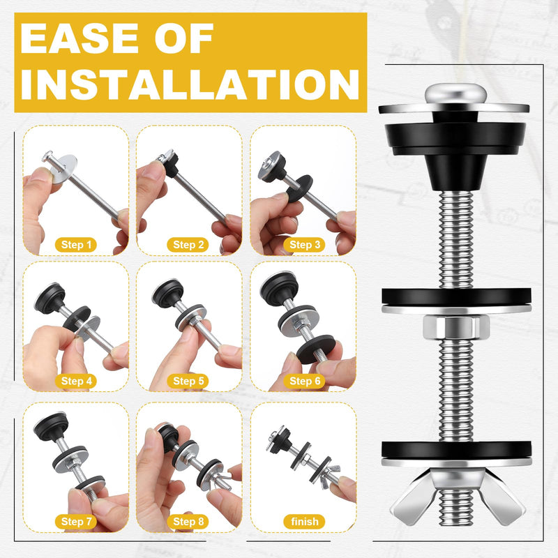 Hicarer 12 Pcs Universal Toilet Tank to Bowl Bolts Kit Bulk Heavy Duty Toilet Seat Screws Replacement Kit Waterproof Stainless Steel Rubber Washer Gaskets Extra Long Nut for Mounting Repair Fastening