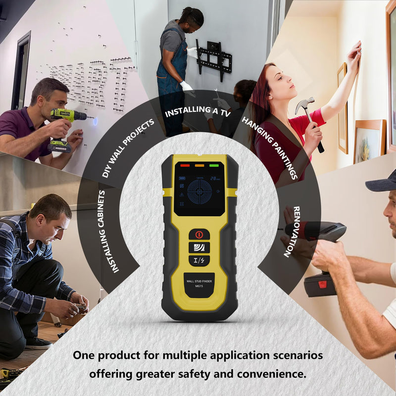 5-in-1 Stud Finder with Intelligent Sensor, HD LCD Display and Audible Alarm, Wall Scanner for Metals, AC Wires, Wood and Pipes - Professional Electric Wire Detector