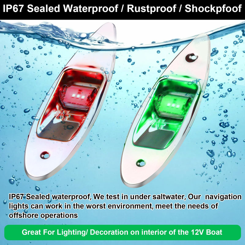 Boat Navigation Lights, 12V Marine LED Teardrop Side Bow Light | Stainless Steel Waterproof Navigation Signal Lamp, 2NM Night Visibility Warning Light for Yacht, Pontoon & Small Boats