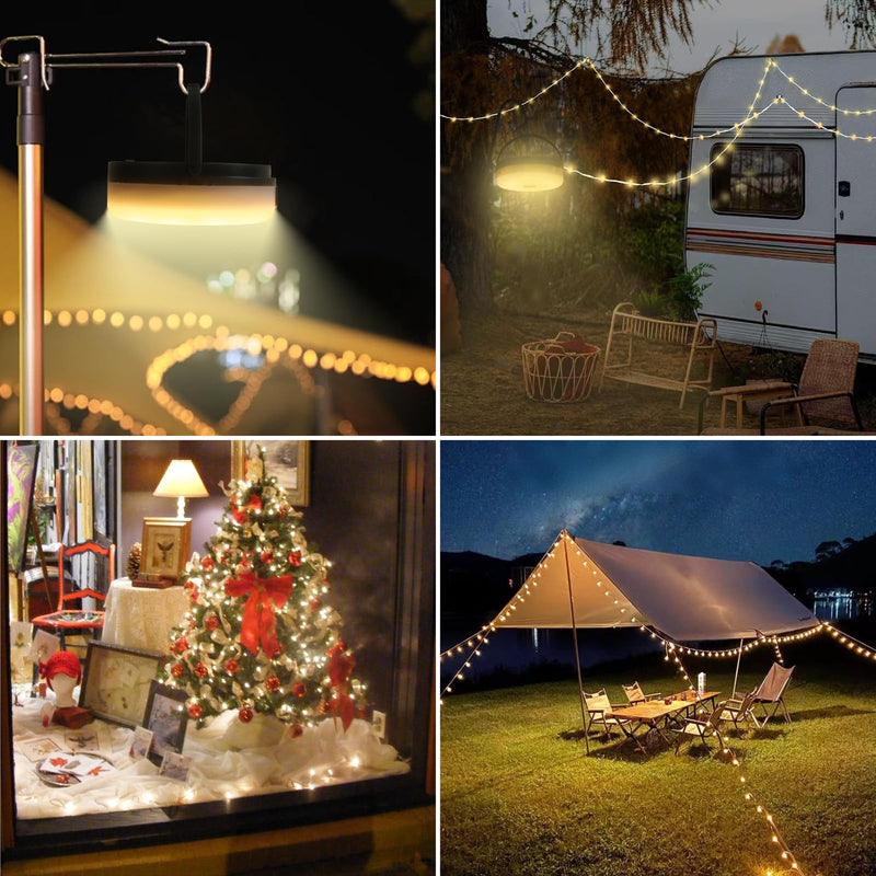2-Pack Solar Camping String Lights, 39.4FT Portable Waterproof Camping Light with 8 Lighting Modes, Solar Powered and USB Rechargeable Tent Lantern with Remote Control for Camping, Garden and Hiking 2 Pack