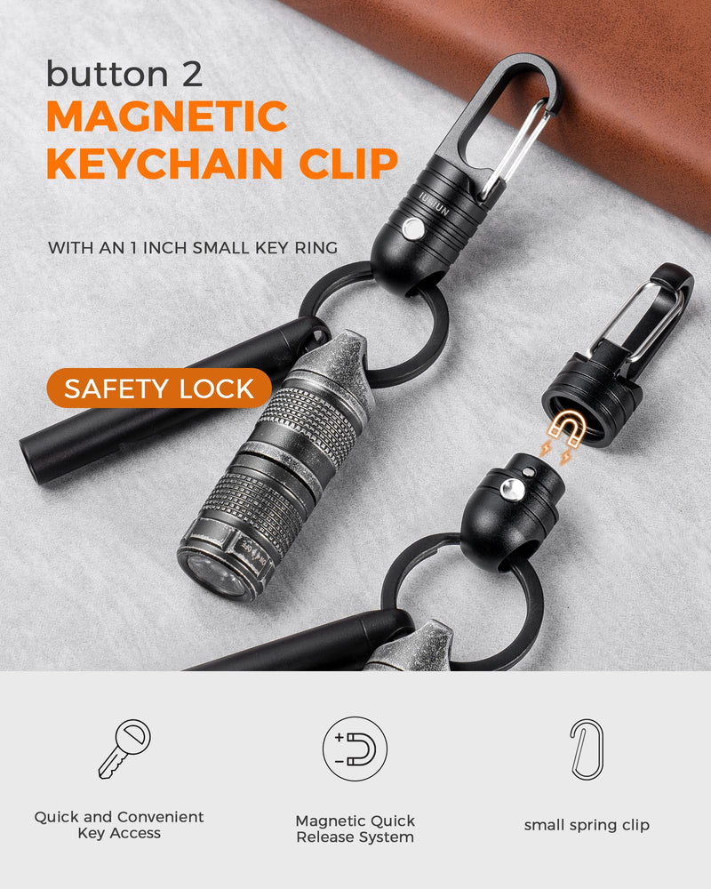 Small Magnetic Quick Release Keychain with Spring Key Clip and Key Ring-2 Button Lock System Black 1 Pack