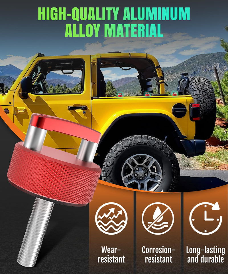 Remove Thumb Screws for Jeep Wrangler JK JL Gladiator JT, Hard Top Mounting Screws with D-Ring, Aluminum Stainless Steel Construction, Complete 6-Pc Kit with Washers Red