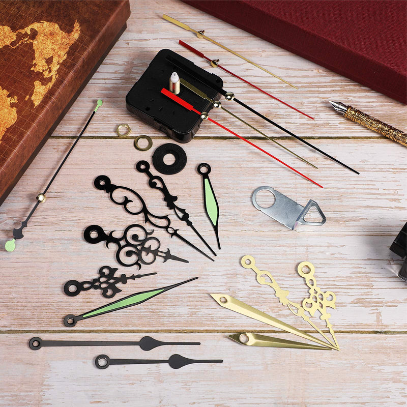 4 Pieces Quartz DIY Wall Clock, Clock Numerals Kit, Movement Mechanism Battery Operated Clock Motor Kit with 6 Different Pairs of Hands for DIY Clock Repairment