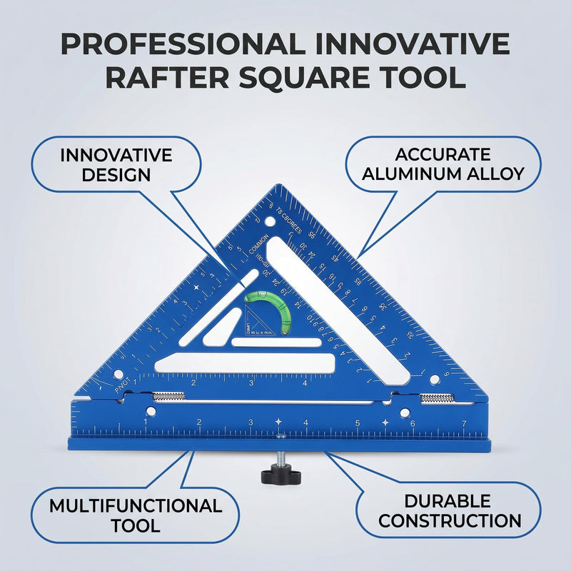 Aluminum Alloy Rafter Square 3-in-1 with Protractor for Precision Carpentry and Woodworking