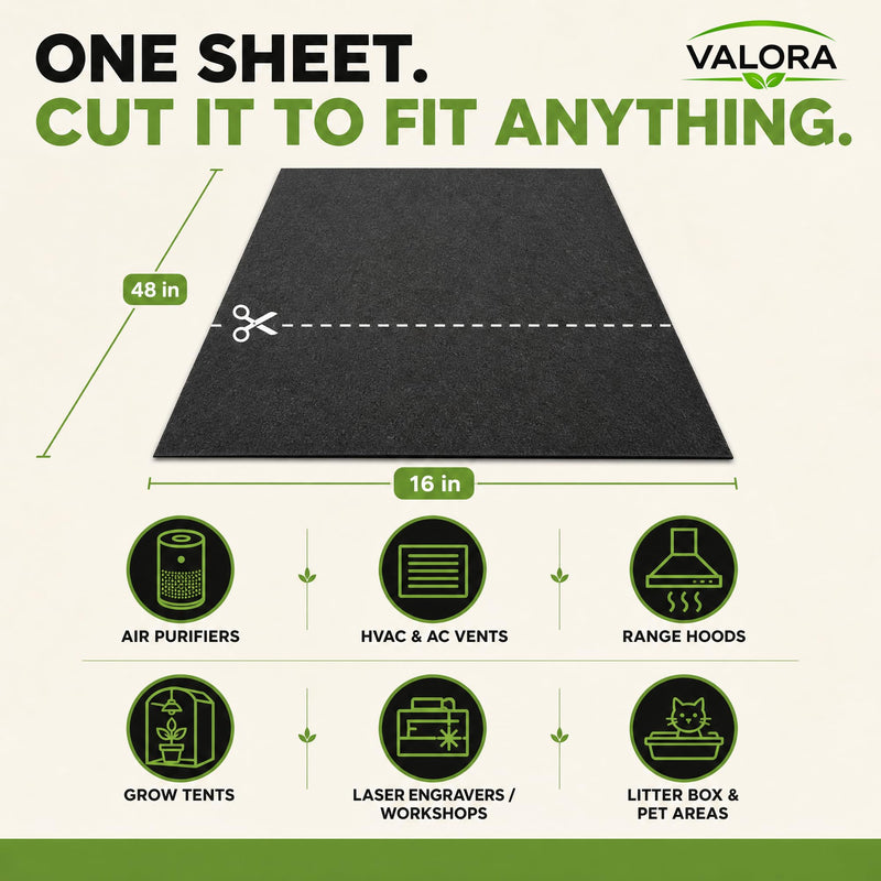VALORA Premium Coconut Carbon Filter 16x48 Inch Air Purifier Pre Filter