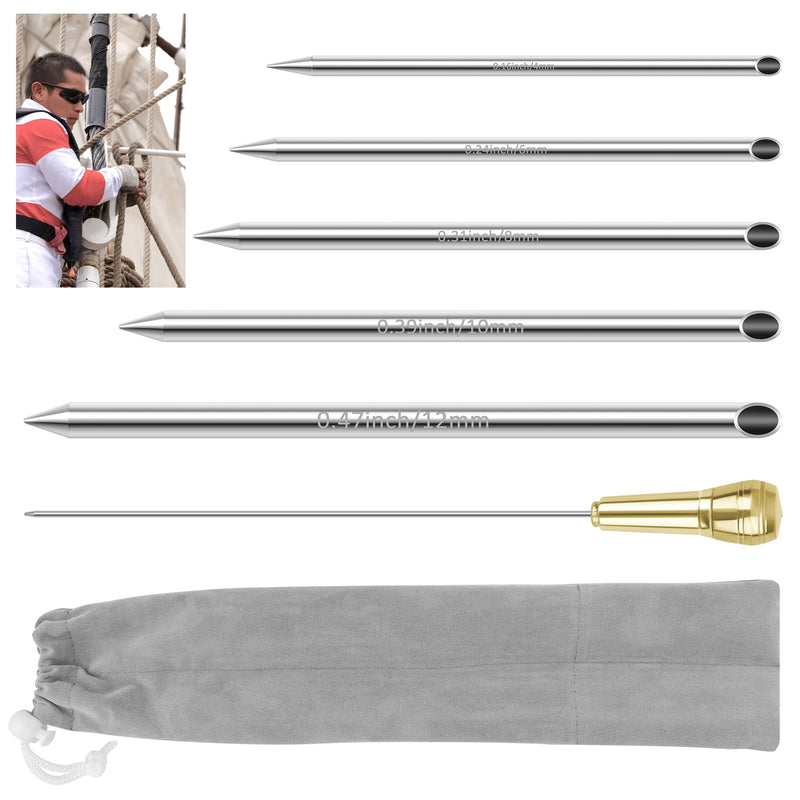 Rope Splicing Tool Includes 5 Sizes（1/4, 5/16", 3/8",7/16",1/2"） with Pusher & Storage Bag, Ropes FID Kit for Double Boat/Climbing Ropes Rapid Recovery-Coldairsoap Stainless Steel FID Splicing Tools