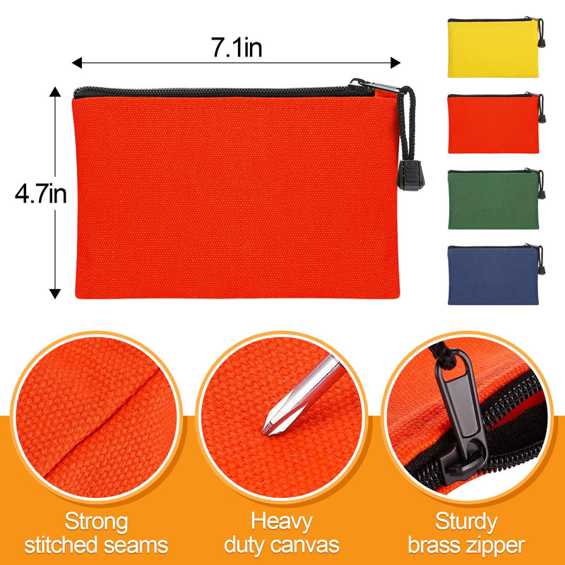 ANPHSIN 4 Pack Canvas Tool Bags Pouches - Heavy Duty Zipper Pouch Set, 7''x4.7'' Multipurpose Small Tools Storage Organizer with Dependable Zipper Blue/Green/Orange/Yellow 7'' x 4.7''