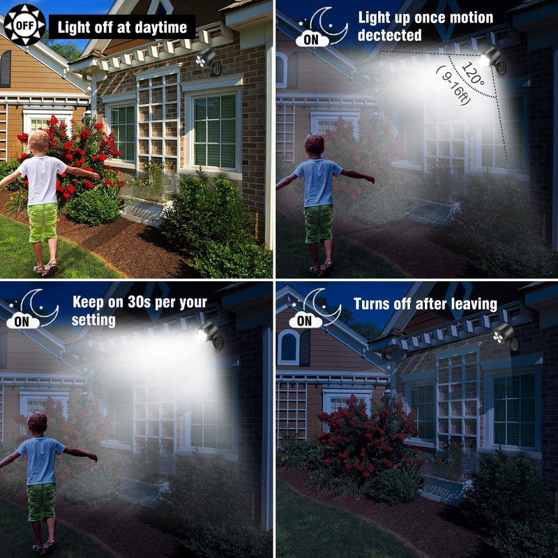 Motion Sensor Outdoor Lights, Battery Operated Outdoor Light, 1000LM Motion Detector Lights for Outside, 6000K LED Security Light Battery Powered Spotlight for House Wall, Black(2 Pack) 2 Pack