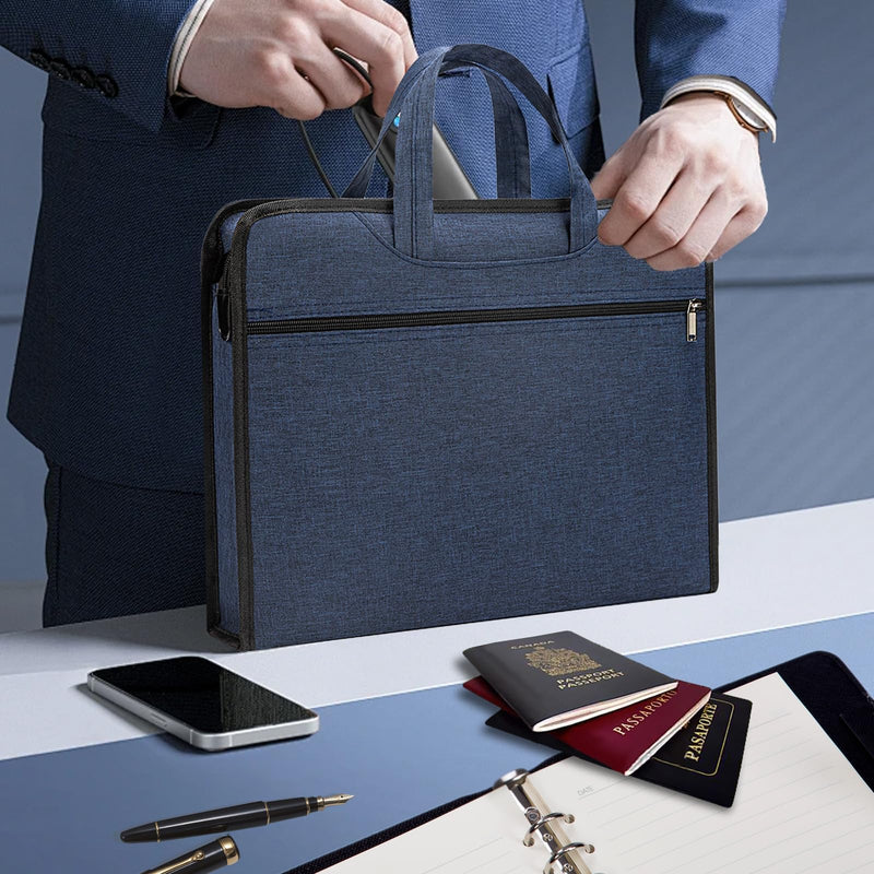 Oxford Zippered Document Bag Zippered File Bag with Handle Waterproof Portable Office Organizer File Tote Bag Pouch Blue