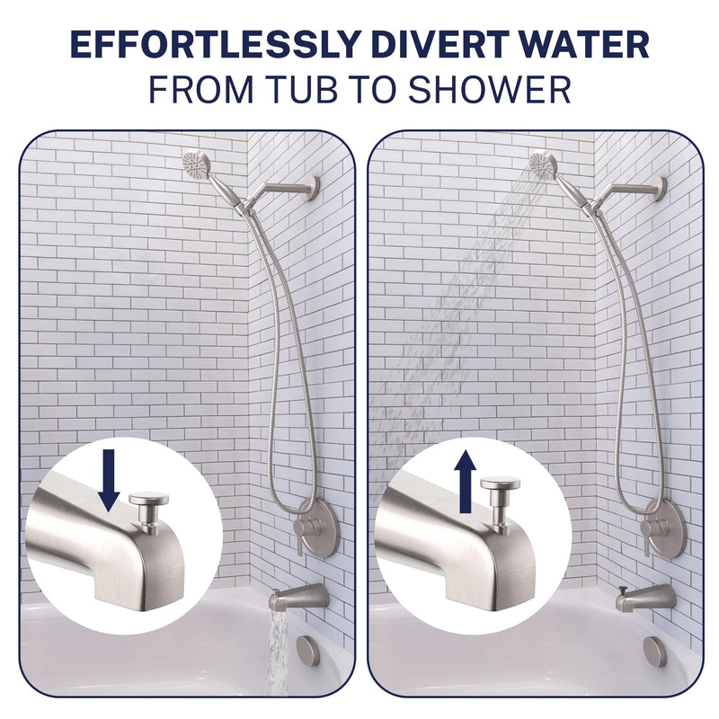 HammerHead Showers Solid Metal Tub Spout with Diverter, Slip On Bath Tub Spout for ½” Copper Pipe, Easy Install Bathtub Faucet, Brushed Nickel