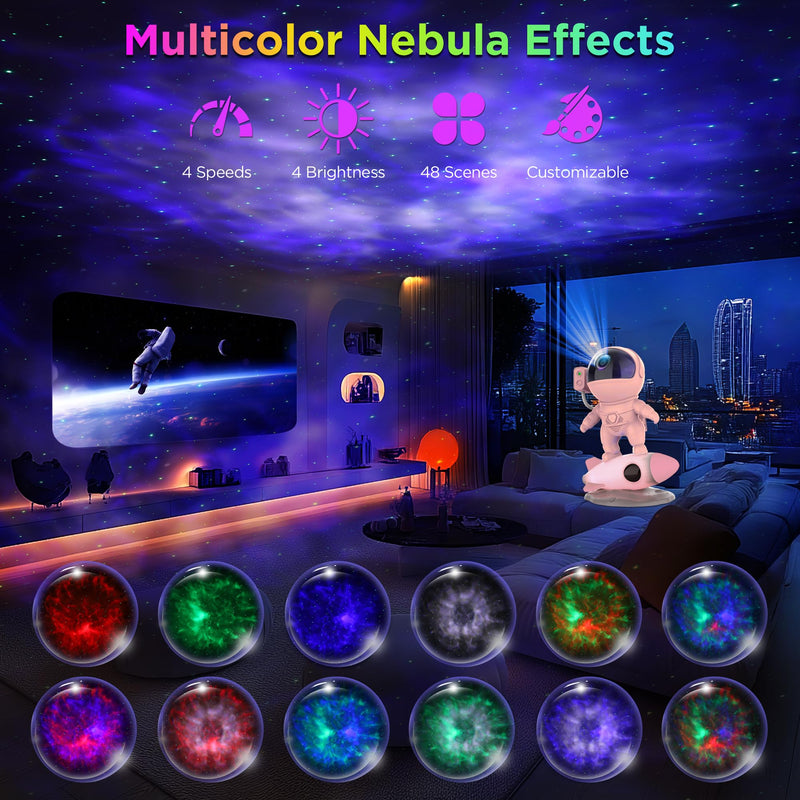 Astronaut Galaxy Projector for Bedroom, Star Projector Galaxy Light with App & Remote Control, White Noises, Bluetooth Speaker, Rocket Night Light for Kids, Ceiling, Gifts, Room Decor Pink