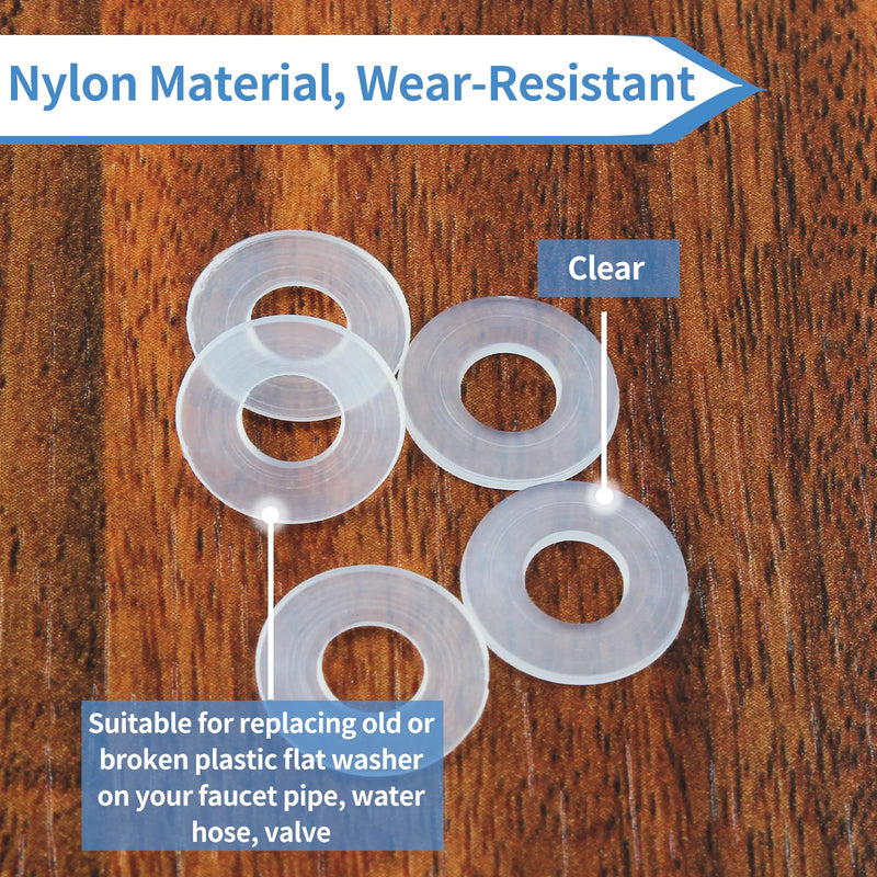 50 Pack M5 Nylon Washers Clear Flat Washer, 5mm ID 10mm OD 1mm Thickness Faucet Plastic Gasket, Metric Transparent Gasket Sealing Washer Spacer Flat Hose Washer for Water Pipe Water Hose M5x10mmx1mm 50
