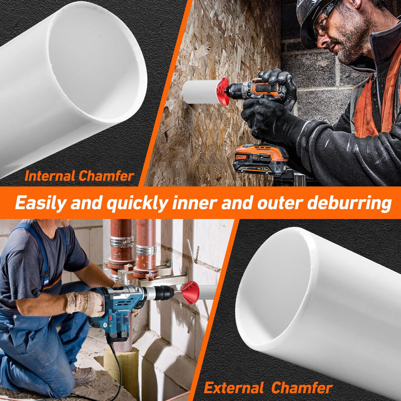 2 in 1 Inner-Outer PVC Deburring Tool, PVC Chamfer Tool, Pipe Deburring Reamer Plumbing Tool for OD 0.75" to 4.6", ID 0.92" to 4.8" PVC, CPVC, ABS, PP, PE Pipe Large