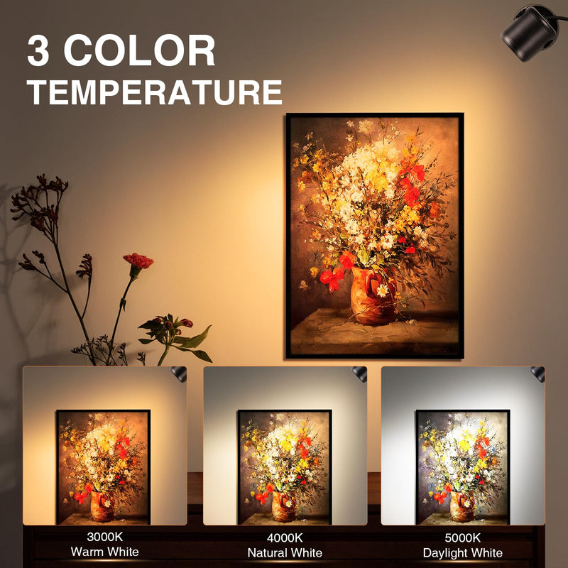 3000K/4000K/5000K Uplighting Indoor 3W LED Spotlight Indoor Plug-in with Memory Function Floor Spot Lights Indoor with Remote Control Dimmable Uplights Indoor for Plant/Picture/Artwork, 2 Pack