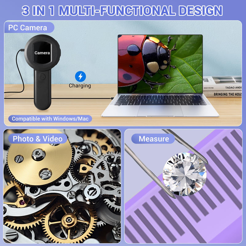100X Handheld Magnifying Glass Digital Magnifier with 2inch IPS Screen, White &Purple Light and Camera Function for Trichome Bug Coins Jewelry-(32GB TF Card Included, Mac/Windows Compatible)