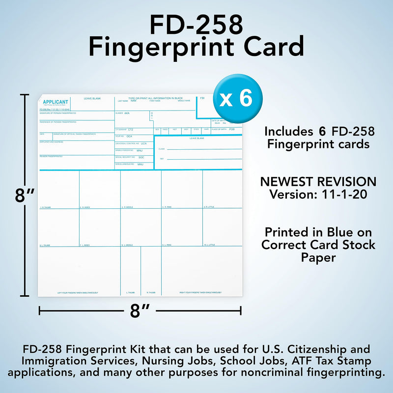 Made in USA - FD 258 Fingerprint Cards 2025, 6 Pack - 11-1-20 Newest Version NO ORI