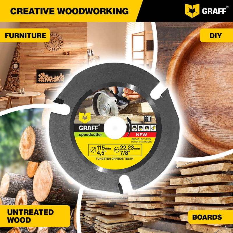 GRAFF SPEEDCUTTER 4-1/2 Inch Wood Carving Disc for Angle Grinder - Circular Saw Blade for Cutting, Sculpting & Shaping - 7/8 Inch Arbor - 115mm Ø 4 ½ Inch Speedcutter