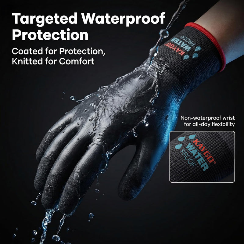 KAYGO Winter Waterproof Work Gloves for Men and Women, 3 Pairs Thermal Insulated Freezer Rubber Coated Gloves,Super Grip,KG160 (M, Black) Black-thermal Medium (Pack of 3)