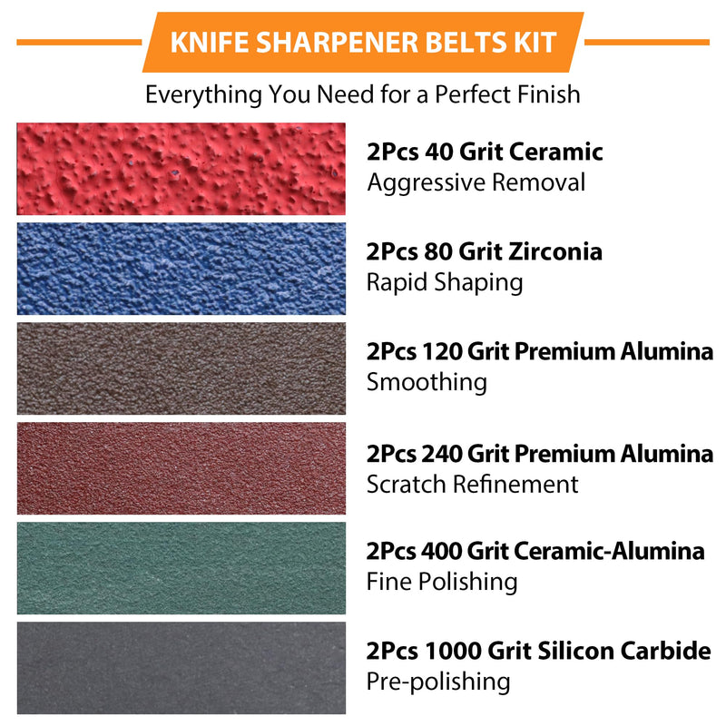 1x42 Inch Sanding Belts for Knife Sharpening, 40/80/120/240/400/1000 Grit – Ceramic/Zirconia/Alumina/SiC, for Metal Wood Plastic Polishing Deburring, Fit 1 x 42 Belt Sander,12 Pack 1x42 (Assorted Grits)