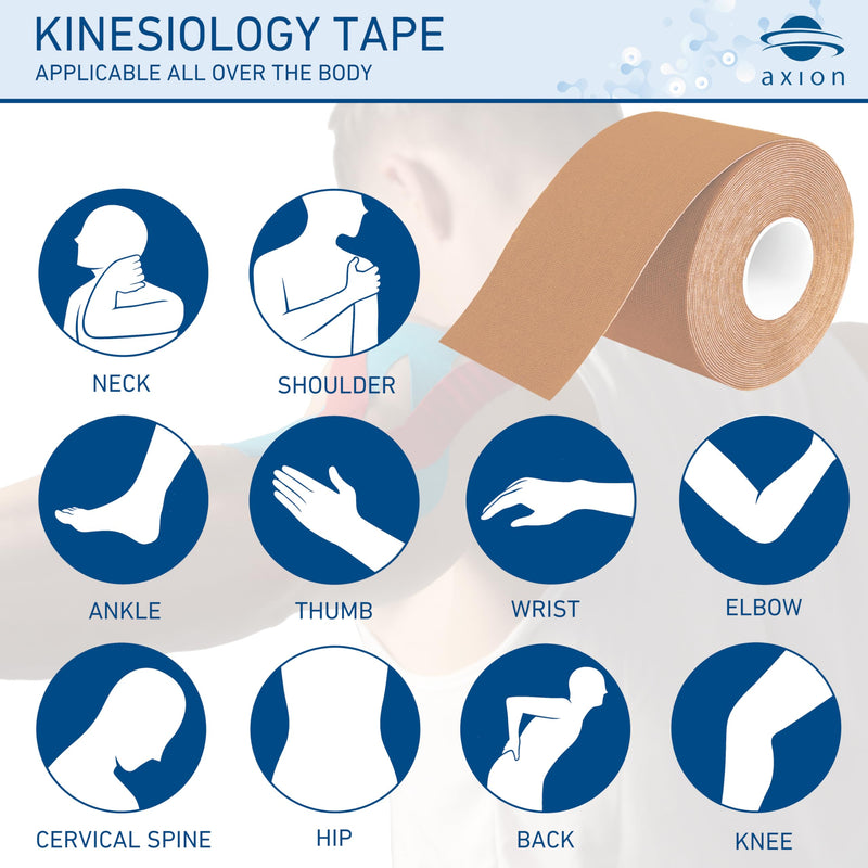 Kinesiology Tape Uncut | 2 Beige Rolls of Athletic Sports Tape | 16ft Length and 2'' Width per Roll | Waterproof • Skin-Friendly • Elastic | Ideal for Sports | axion Beige / 2 Rolls